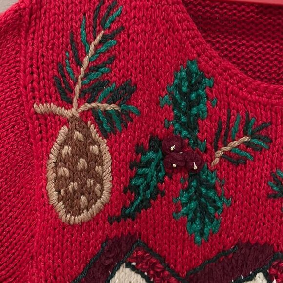 Vintage Adrian Delafield Christmas Tree Sweater Embellishments Gold beads Bulky - Picture 3 of 12